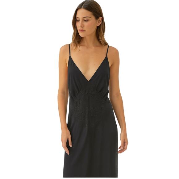 Leigh Bantivoglio Black Midi Slip Dress, Y2K, Whimsy Goth, Taylor Swift Style, L - Picture 1 of 7